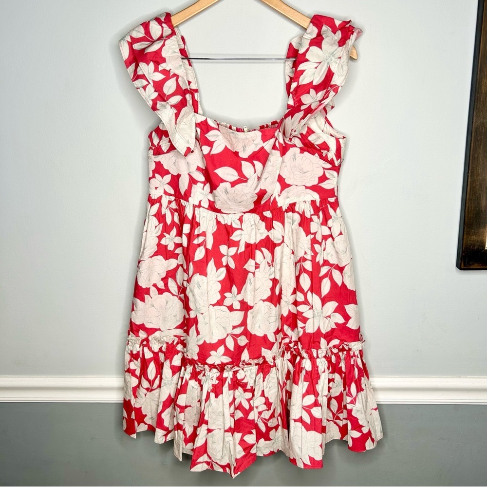 Cara Cara Lexa Raspberry Pink And White Floral Tiered Smocked Mini Dress - Picture 2 of 7